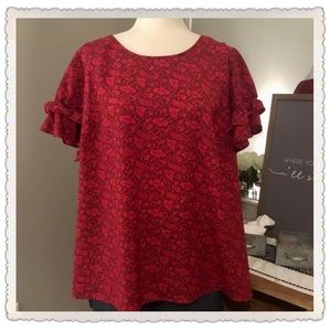 Lane Bryant Red Floral Blouse